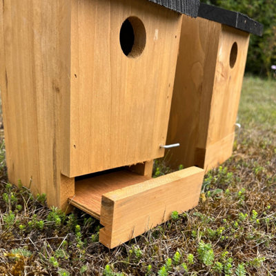 Traditional Wooden Bird Box Nest Birdhouses with Removable Bases (Set of 2)