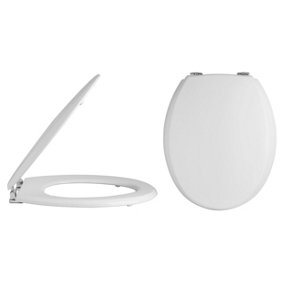 Traditional Wooden Bottom Fix Toilet Seat with Chrome Hinges - White - Balterley