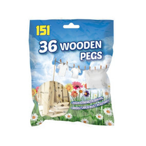 Traditional Wooden Clothes Pegs Bag Of 36 Laundry Washing Line Pegs 7cm x 1.8cm