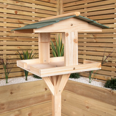 Traditional Wooden Garden Bird Seed Feeder Table with Roof