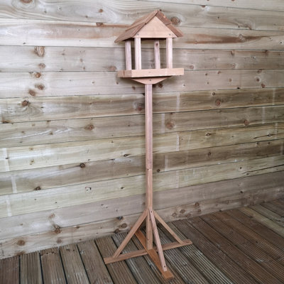Traditional Wooden Garden Bird Seed Feeder Table with Roof DIY at B&Q