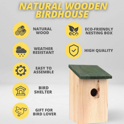 Traditional Wooden Garden Ornaments Outdoor Bird House Slate Roof Stunning Garden Bird Box - 6