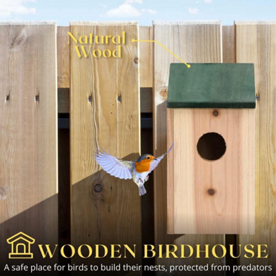 Traditional Wooden Garden Ornaments Outdoor Bird House Slate Roof Stunning Garden Bird Box - 7