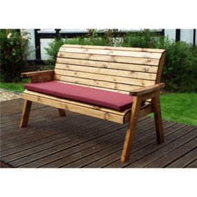 Traditional Wooden Three Seater Winchester Bench With 1 x Winchester Cushion Burgundy & 1 x Fitted Cover