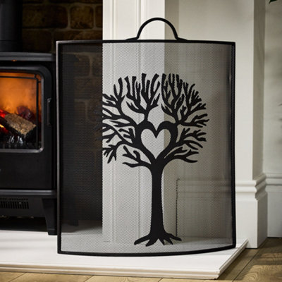 Traditional Woodland Tree Curved Black Fire Screen Guard (H) 68cm x (W) 53cm