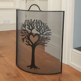Traditional Woodland Tree Curved Black Fire Screen Guard (H) 68cm x (W) 53cm