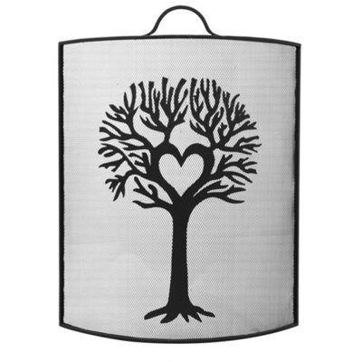 Traditional Woodland Tree Curved Black Fire Screen Guard (H) 68cm x (W) 53cm