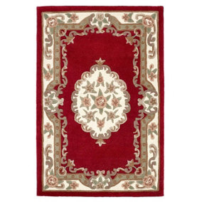 Traditional Wool Rug, 25mm Thick Floral Handmade Rug, Easy to Clean Rug for Living Room, & Dining Room-120cm (Circle)