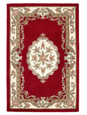 Traditional Wool Rug, 25mm Thick Floral Handmade Rug, Easy to Clean Rug for Living Room, & Dining Room-120cm X 180cm