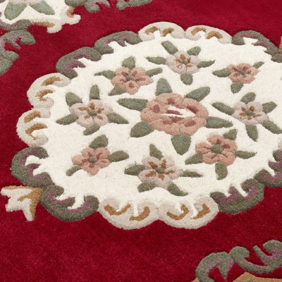 Traditional Wool Rug, 25mm Thick Floral Handmade Rug, Easy to Clean Rug for Living Room, & Dining Room-67cm X 127cm (Halfmoon)