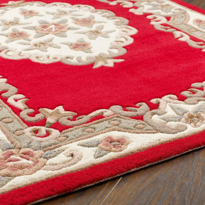 Traditional Wool Rug, 25mm Thick Floral Handmade Rug, Easy to Clean Rug for Living Room, & Dining Room-67cm X 210cm (Runner)