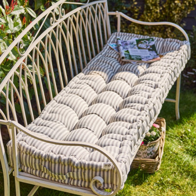 Traditional XL Grey Striped Summer Outdoor Garden Bench Cushion (L)150cm x (W)50cm