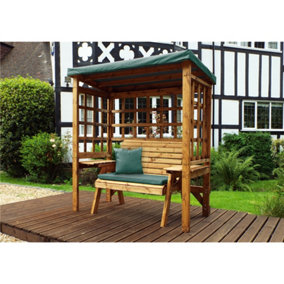 Traditional Zubond Two Seat Arbour Green With 1 x Bench Cushion Green & 1 x Scatter Cushion Green