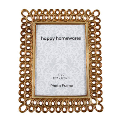 Traditionally Styled Shiny Rustic Gold Resin Picture Frame with Looping Spirals