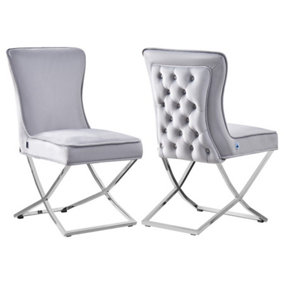 Trafalgar Lux Velvet Dining Chair Set of 2, Light Grey