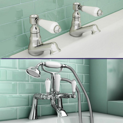 Trafford Basin Brass Taps & Bath Shower Mixer Taps Chrome | DIY at B&Q