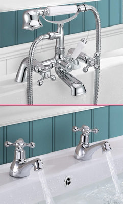 Trafford Victorian Basin Taps & Bath Shower Mixer Tap Chrome