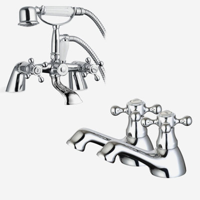 Trafford Victorian Basin Taps & Bath Shower Mixer Tap Chrome