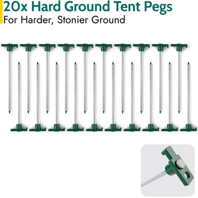 Trail 20pc Hard Ground Tent Pegs Heavy Duty with Mallet Peg Extractor and Bag