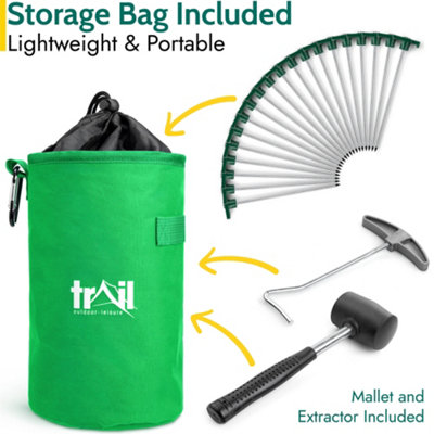 Trail 20pc Hard Ground Tent Pegs Heavy Duty with Mallet Peg Extractor and Bag - 3