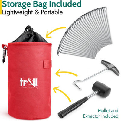 Trail 30pc Tent Pegs Kit Heavy Duty Steel with Mallet Peg Extractor and Bag - 4