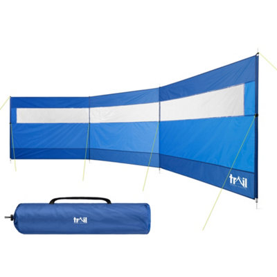 Trail 4 Pole Windbreak Steel Spike Windbreaker with PVC Window Blue 5m x 1.4m