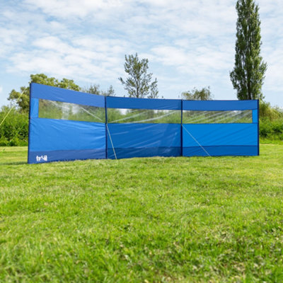 Trail 4 Pole Windbreak Steel Spike Windbreaker with PVC Window Blue 5m ...