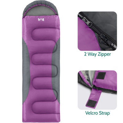 Trail Alpine 400 Hooded Envelope Sleeping Bag 3 4 Season Camping Purple Carry Bag