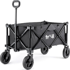 Trail Camping Festival Trolley Folding Beach Cart Garden Wagon Heavy Duty 80kg - Black