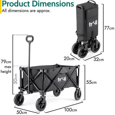 BEAU JARDIN Foldable All Terrain Beach Cart With 360° Wheels, Heavy Duty Utility Black Cart