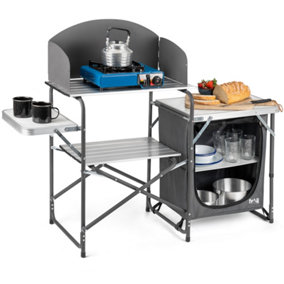 Trail Camping Kitchen Stand Unit Folding Aluminium Cooking Station With Windshield