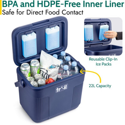 Trail Cool Box 22L Insulated Hard Cooler Hot Food Cold Food Drink Picnic Beach Camping - Dark Blue - 6