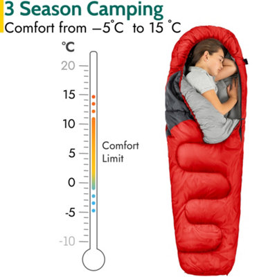 Trail Kids Sleeping Bag Mummy Hooded 3 Season Soft Warm 2 Way Zip Red Boys Girls DIY at B Q