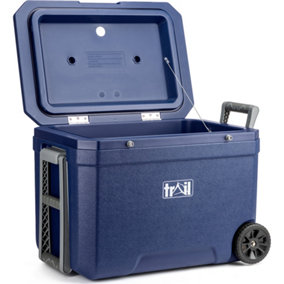Trail Large Cool Box on Wheels 45L Wheeled Insulated Hard Cooler Hot Cold Food Picnic - Dark Blue