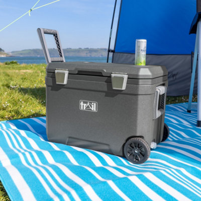Trail Large Cool Box on Wheels 45L Wheeled Insulated Hard Cooler Hot Cold Food Picnic - Dark Grey