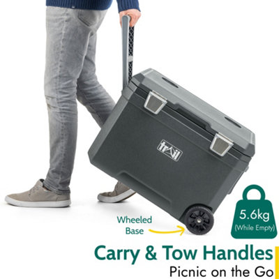 Trail Large Cool Box on Wheels 45L Wheeled Insulated Hard Cooler Hot Cold Food Picnic - Dark Grey - 5