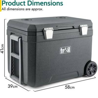 Trail Large Cool Box on Wheels 45L Wheeled Insulated Hard Cooler Hot Cold Food Picnic - Dark Grey - 7