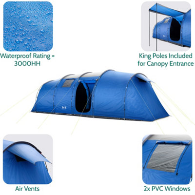 Trail Large Tunnel Tent 6 Man 2 Bedroom Family Camping Waterproof 3000mm Sun Canopy