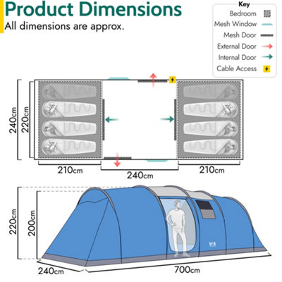 Trail Large Tunnel Tent 6 Man 2 Bedroom Family Camping Waterproof Sewn In Groundsheet