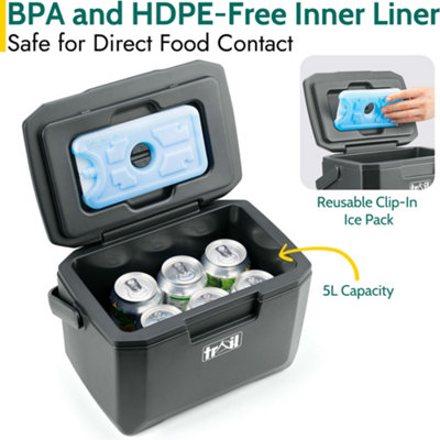 Trail Small Cool Box 5L Insulated Hard Cooler Hot Cold Food Drink Picnic Lunch Camping - Dark Grey - 6