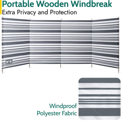 Trail Wooden Windbreak 5 Pole Windbreaker Grey with Bag 3.6m