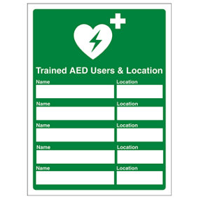Trained AED User First Aid Safety Sign - Adhesive Vinyl 150x200mm (x3)