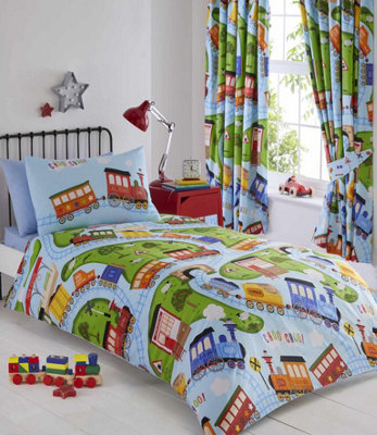 Trains Single Duvet Cover and Pillowcase