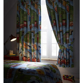 Trains Thermal Pencil Pleat Blackout Curtains 66 x 54