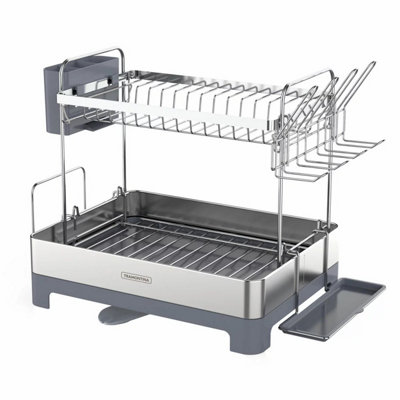 Tramontina Stainless Steel 2-Tier Dish Rack with Cup Holder, Utensil ...
