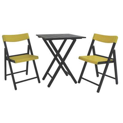Tramontina Teak Wood 3 Pcs. Folding Bistro Set (Dark/Yellow) DIY at B&Q