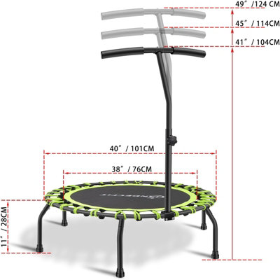 Trampoline Bungee Jumper 40" Round Rebounder Green With Adjustable Handle Bar