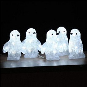 Transcon SnowTime Set of 5 Acrylic White Penguins with Ice White LEDs RS04755
