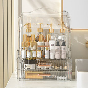 Transparent 2 Drawers Portable Dustproof Cosmetic Lipstick Skincare Storage Organizer with Handle