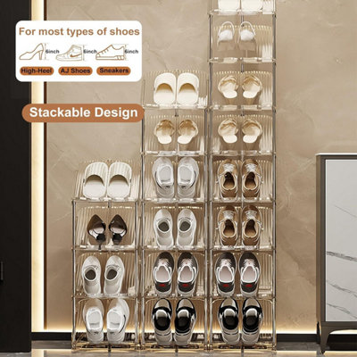Transparent 6 Tier Shoe Rack Clear Slim Vertical Footwear Shelf for ...